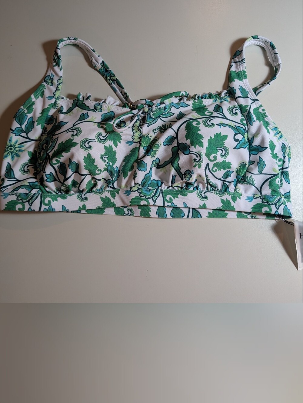 Hanna Nikole Woman's Floral Green and White Printed Women's XL Swim Top NWT